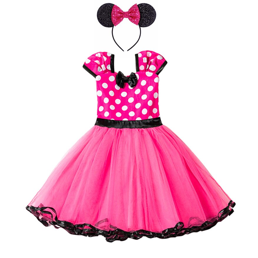 Sukienka, przebranie myszki Minnie z opaską na głowę Różowa z rozkloszowanym dołem Czarny