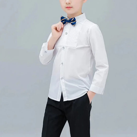 Koszula chłopięca elegancka z ozdobnym przeszyciem Koszula chłopięca elegancka z ozdobnym przeszyciem Biały
