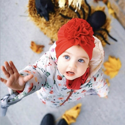 Czapka turban z kokardką dla niemowlaka w jednolitym kolorze na jesień - Miziu.pl
