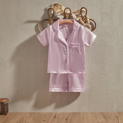 Piżamka z krótkim rękawem i spodenkami o gładkim wzorze Fioletowy