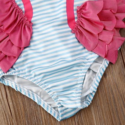 Jednoczęściowy strój kąpielowy dla dziewczynek w paski z flamingami - Miziu.pl