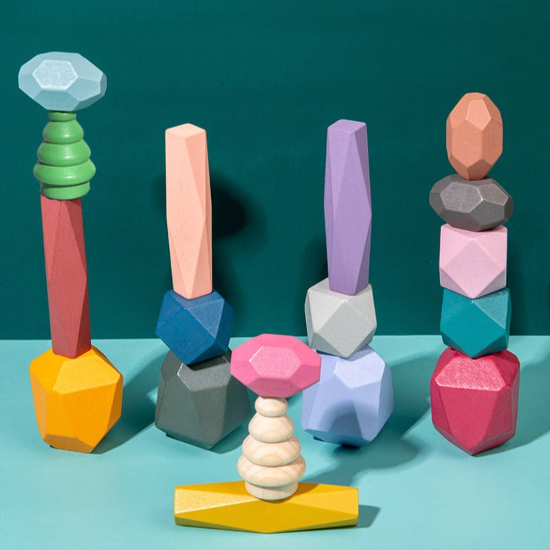 Zabawka drewniana kolorowe klocki figurki 3D - Miziu.pl