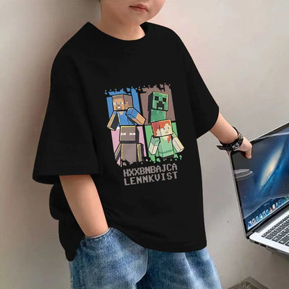 Chłopięca koszulka z krótkim rękawem i motywem minecraft Czarny