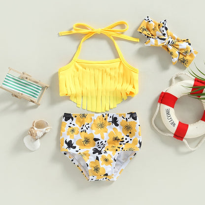 Dwuczęściowy niemowlęcy  kostium kąpielowy w żółte kwiaty - Miziu.pl
