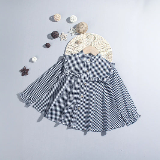 Koszula dziewczęca w kratę o luźnym kroju Koszula dziewczęca w kratę o luźnym kroju Niebieski