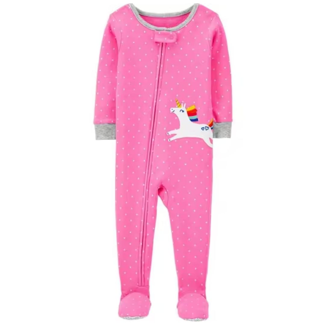 Śliczne niemowlęce pajacyki dla dziewczynki z kolorowymi wzorkami Jednorożec