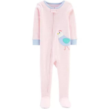 Śliczne niemowlęce pajacyki dla dziewczynki z kolorowymi wzorkami Kura