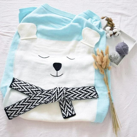 Bawełniany kocyk dzianinowy miś polarny 110x80cm Bawełniany kocyk dzianinowy miś polarny 110x80cm