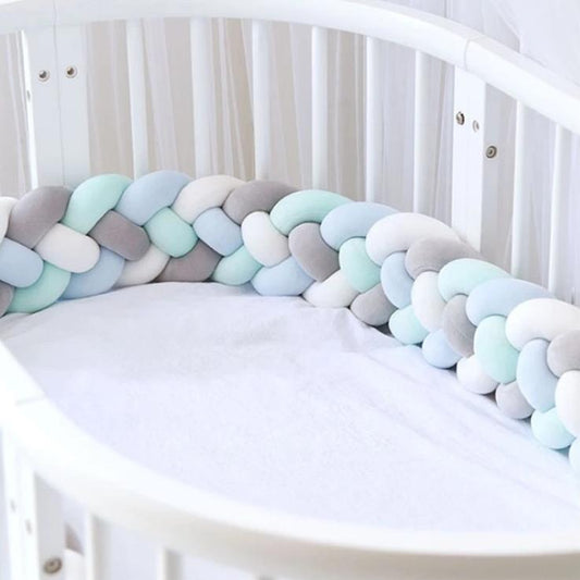 Ochraniacz do łóżeczka warkocz z 4 pasm Ochraniacz do łóżeczka warkocz z 4 pasm Biały, Turkusowy, Błętkiny, Szary - 200 cm