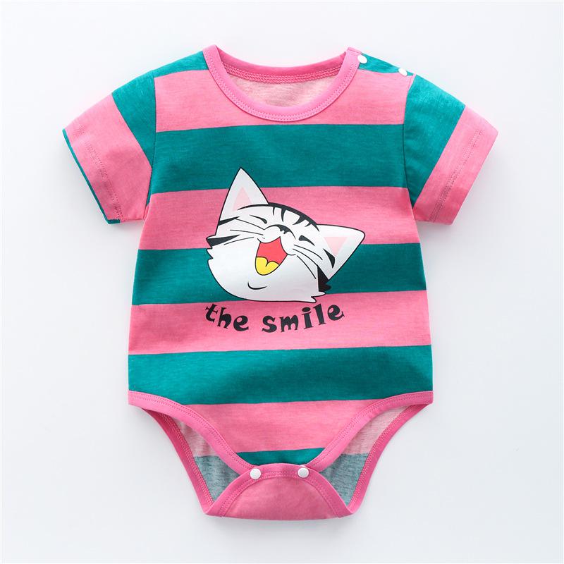 Bawełniane body niemowlęce w paski z nadrukiem kotka Kotek