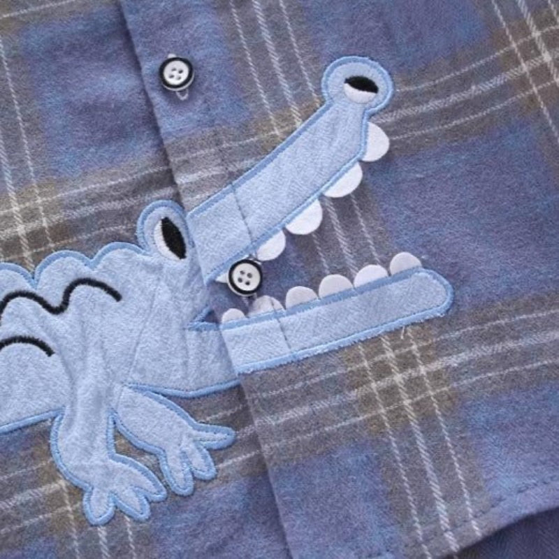 Chłopięca koszula w kratkę z dinozaurem