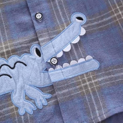 Chłopięca koszula w kratkę z dinozaurem