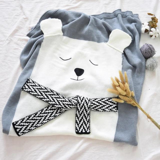 Bawełniany kocyk dzianinowy miś polarny 110x80cm Bawełniany kocyk dzianinowy miś polarny 110x80cm Szary