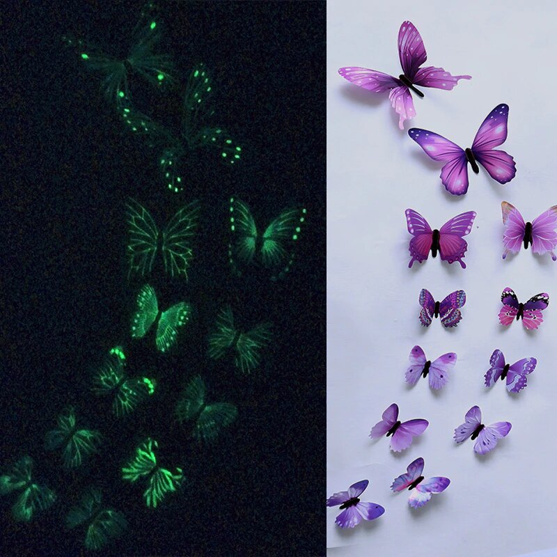 Świecące motylki 3D - zestaw 12. szt - Miziu.pl
