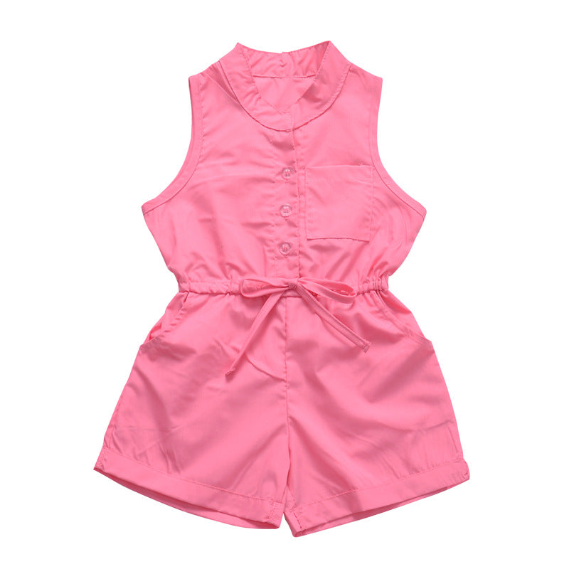 Materiałowy kombinezon z guziczkami Fuksja