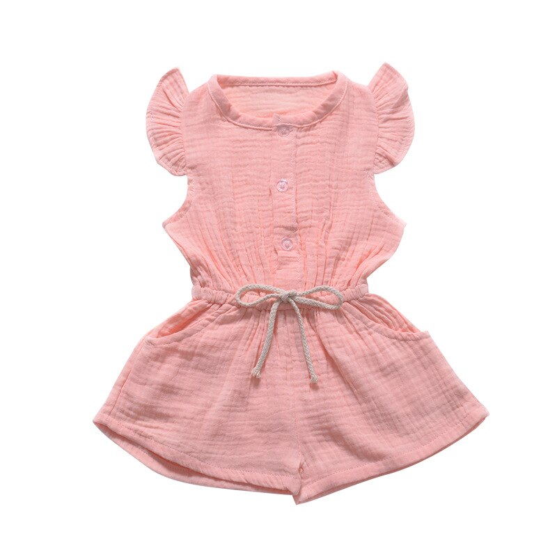 Kombinezon z rękawkami z falbanką i wiązaniem Jasnoróżowy z rękawkiem