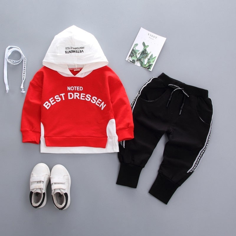 Komplet sportowy dla dziewczynki z bluzą z kapturem i spodniami dresowymi Czerwono-czarny