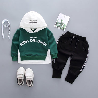 Komplet sportowy dla dziewczynki z bluzą z kapturem i spodniami dresowymi Zielono-czarny