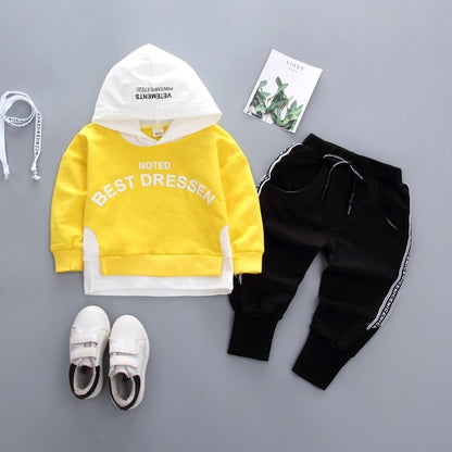 Komplet sportowy dla dziewczynki z bluzą z kapturem i spodniami dresowymi Żółto-czarny