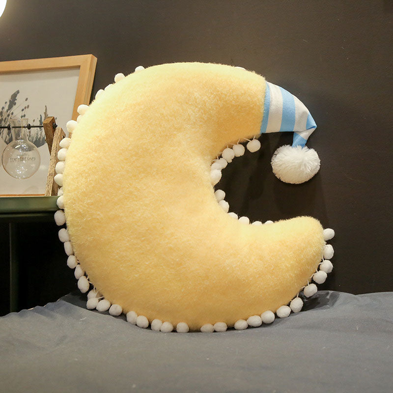 Żółta poduszka dekoracyjna z frędzelkami Żółty księżyc