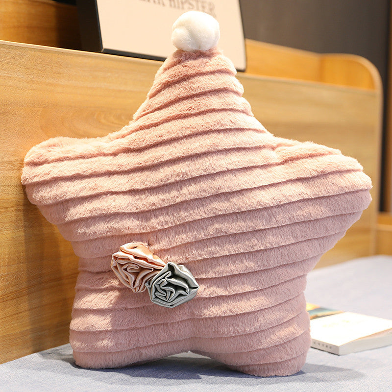 Poduszka dekoracyjna w kolorze różowym z kwiatkami 3D Różowa gwiazda