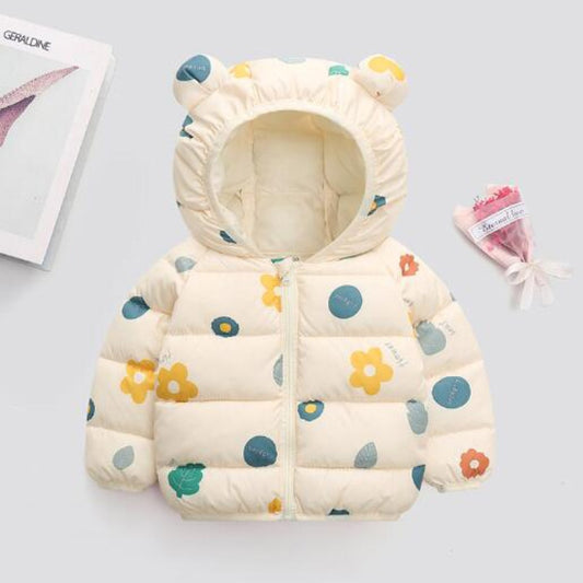 Dziecięca pikowana kurtka z kapturem z uszkami Dziecięca pikowana kurtka z kapturem z uszkami Beżowy