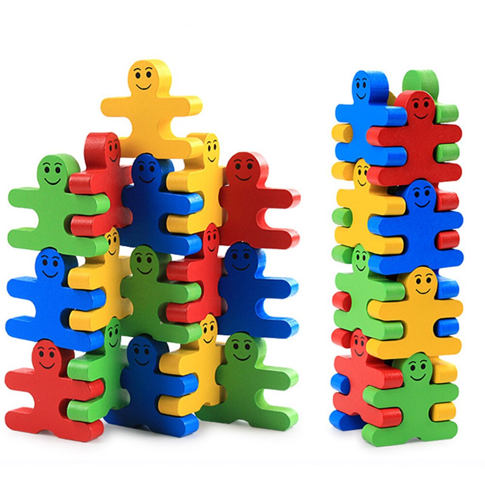 Zabawka drewniana kolorowe ludziki klocki Montessori - Miziu.pl