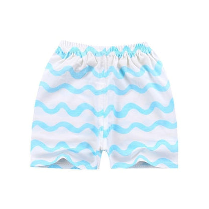 Białe, krótkie spodenki w kolorowe wzorki Białe w błękitne wzorki