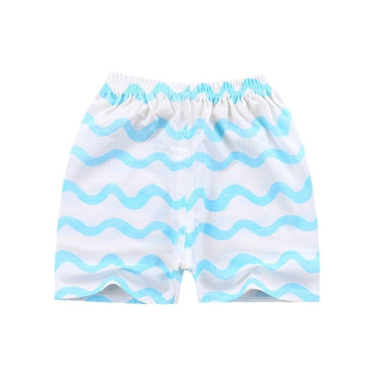 Białe, krótkie spodenki w kolorowe wzorki Białe w błękitne wzorki